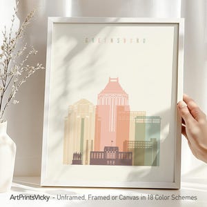Greensboro NC Art Print, Greensboro Poster Skyline, Travel Wall Art, City print, Office and Home Decor | ArtPrintsVicky