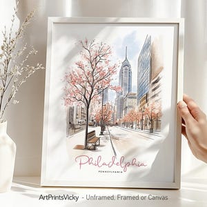 Philadelphia wall art print | Skyline poster drawing | Home and office travel decor | ArtPrintsVicky