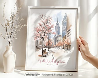 Philadelphia wall art print | Skyline poster drawing | Home and office travel decor | ArtPrintsVicky