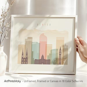 Denver Skyline Print: Minimalist Pastel Cityscape, Colorado Art