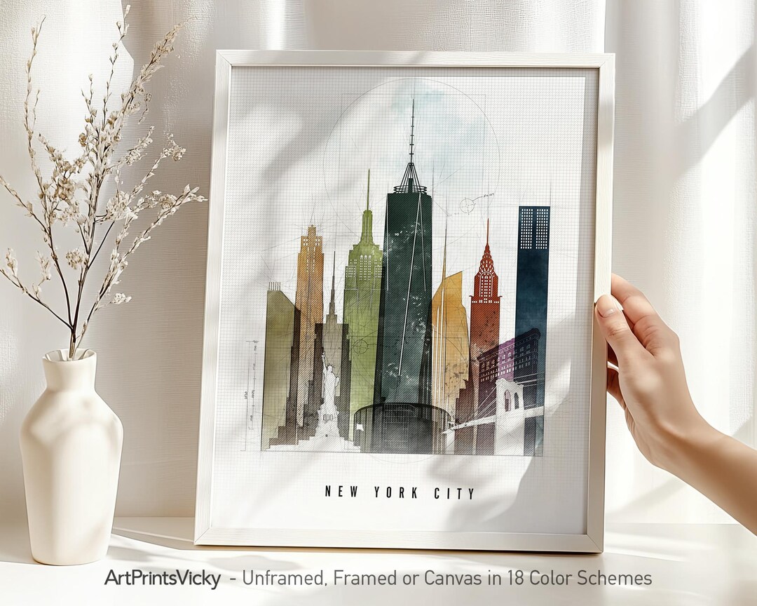 New York Skyline Wall Art Print, NYC Poster, Manhattan Framed or Canvas ...