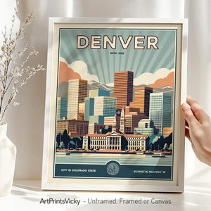 Denver Skyline Art Print: Retro Colorado Travel Poster