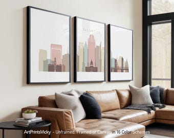 Sacramento 3 Piece Wall Art Prints, Sacramento Skyline Poster Set | ArtPrintsVicky