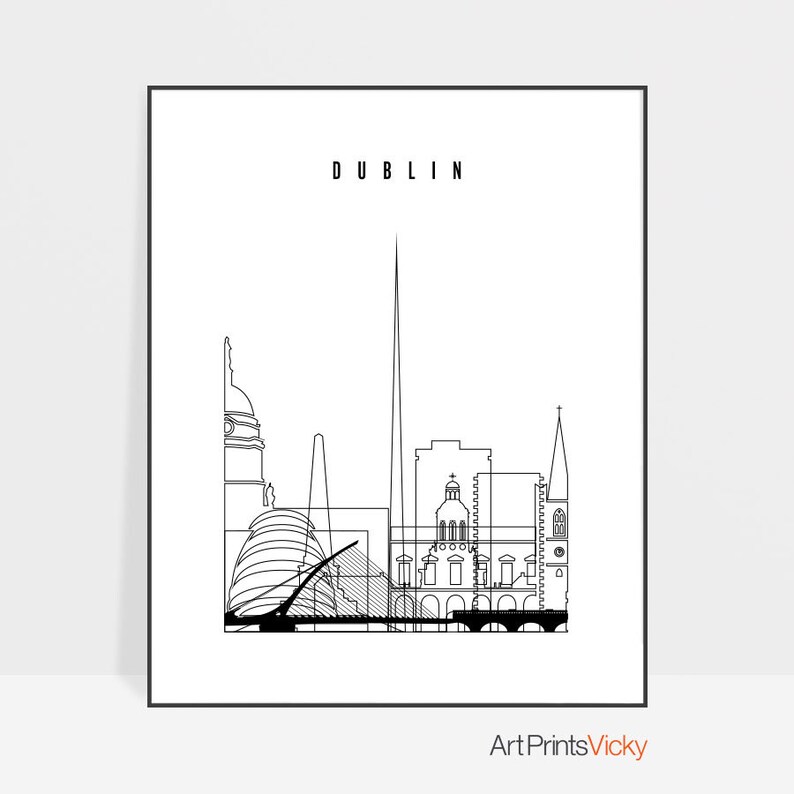 Dublin skyline poster Dublin wall art line art print Dublin Etsy
