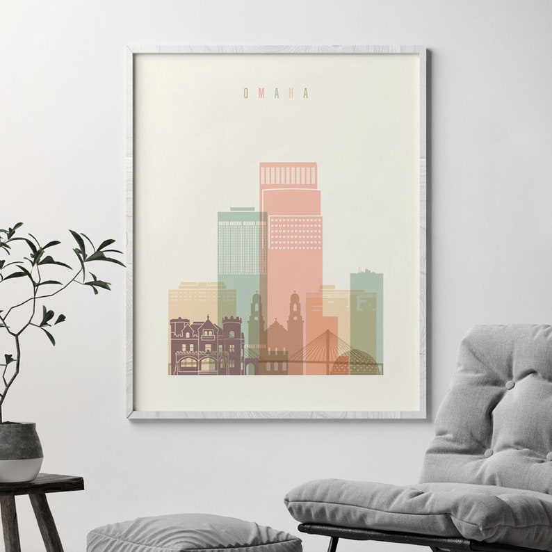 Omaha print poster Omaha skyline Nebraska cityscape City Etsy