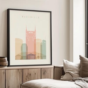 Nashville Modern City Print in Warm Pastels, Vertical, Framed, Unframed or Canvas | ArtPrintsVicky