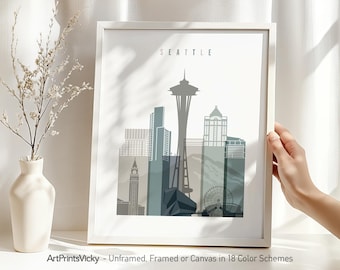 Seattle skyline, Seattle art print, poster, Seattle wall art, City prints, Home decor, Travel poster, Unique Gift | ArtPrintsVicky