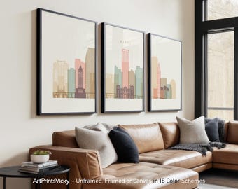 Miami 3 Piece Wall Art Prints, Miami Skyline Poster Set | ArtPrintsVicky