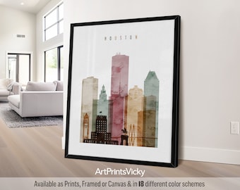 Houston art, Houston wall art skyline print, Texas poster, travel print, City print, personalised gift | ArtPrintsVicky