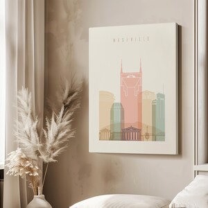 Nashville Modern City Print in Warm Pastels, Vertical, Framed, Unframed or Canvas | ArtPrintsVicky