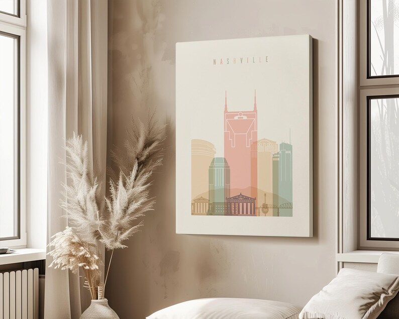 Nashville Modern City Print in Warm Pastels, Vertical, Framed, Unframed or Canvas | ArtPrintsVicky