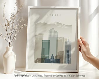 Denver Wall Art Print, Denver Poster Skyline, Lime Cream decor for home and office | ArtPrintsVicky| ArtPrintsVicky