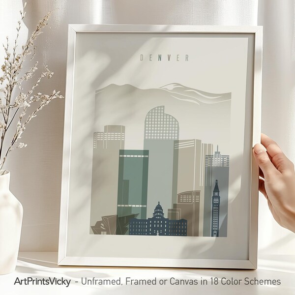 Denver Wall Art Print, Colorado Skyline Posters, Frame and Canvas options