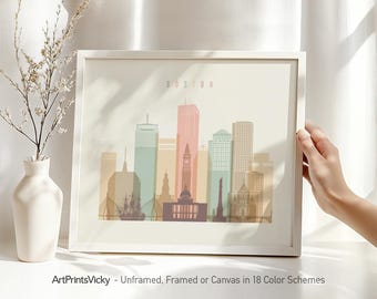 Boston skyline print, Boston poster, Massachusetts wall art cityscape, Travel, city print, housewarming gift, Home decor, ArtPrintsVicky