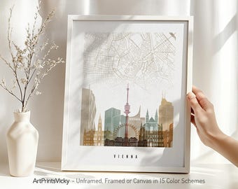 Vienna Map Poster - City Map & Skyline Print | ArtPrintsVicky