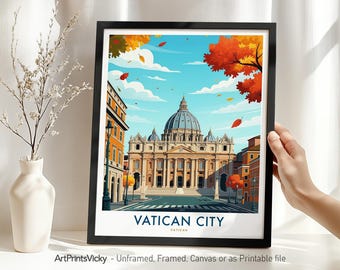 Vatican City Travel Poster | Italy Wall Art Print | St. Peter’s Basilica | Home Decor or Gift