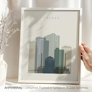 Toledo OH art print, Poster skyline wall art, City print, Travel gifts, Green cream wall art decor for home and office| | ArtPrintsVicky