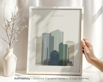 Toledo OH Skyline Wall Art Poster Framed, Unframed or Canvas in 18 Colour Schemes