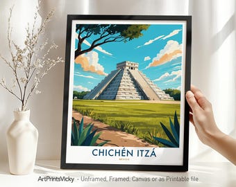 Chichén Itzá Travel Print | Mayan Pyramid Poster | Mexico Wall Art Home Decor