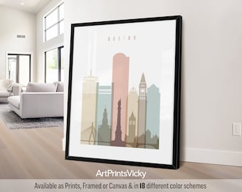 Boston poster, Boston wall art print, Massachusetts skyline travel print, city poster | ArtPrintsVicky