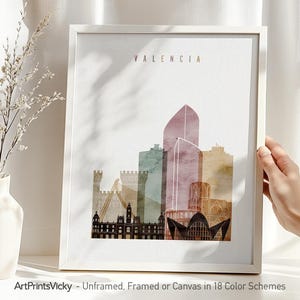 Valencia Skyline Watercolor Print: Spain Travel Poster