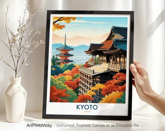 Kyoto Travel Print Wall Art – Japan | Kyoto Poster Cityscape, Illustration for Home Decor, Housewarming Gift