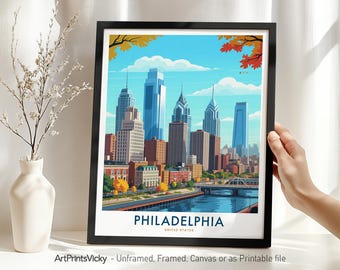 Philadelphia Travel Poster – Pennsylvania | Philadelphia Print Skyline Wall Art | Cityscape Art for Home Decor, Housewarming Gift