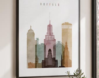 Buffalo NY Wall Art Print, Skyline Poster, Cityscape Travel Decor