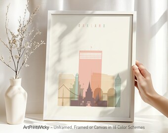 Oakland CA Print, Poster wall art, skyline city travel print, Personalised print | ArtPrintsVicky