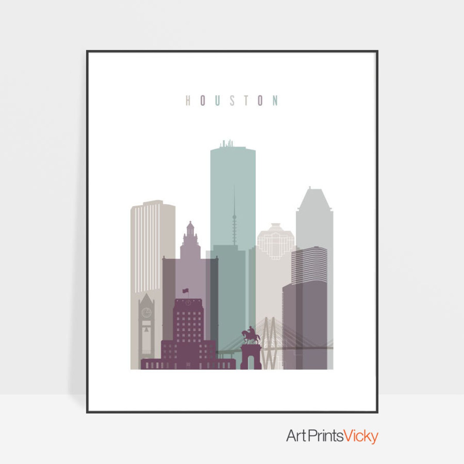 Houston poster wall art Houston art print Houston skyline Etsy
