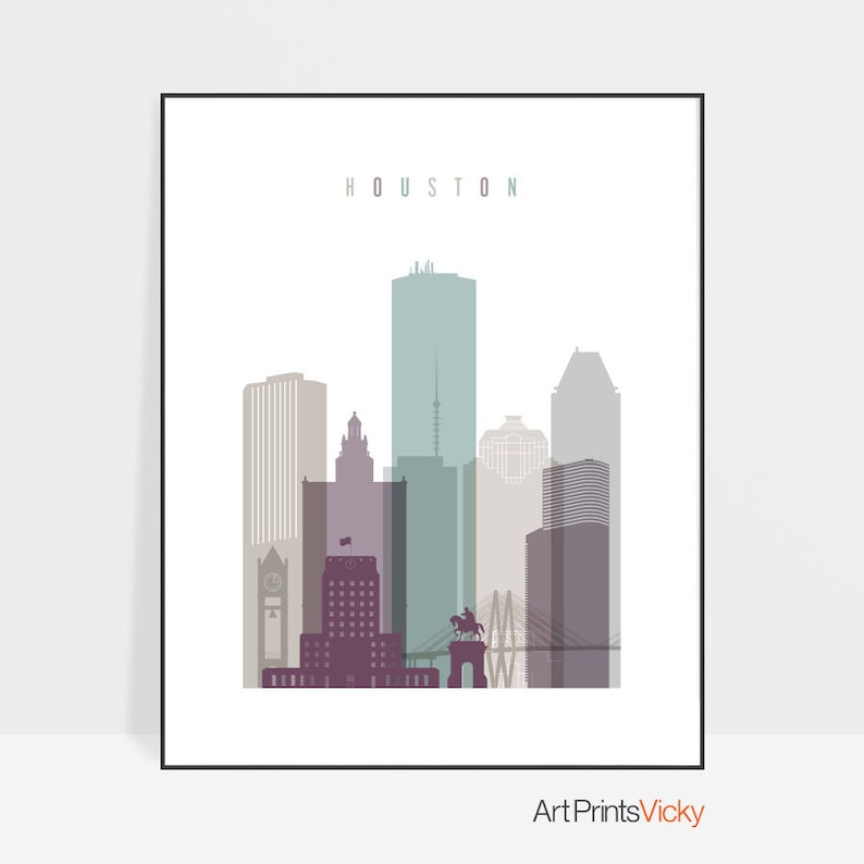 Houston poster wall art Houston art print Houston skyline Etsy