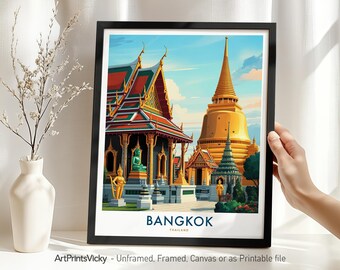 Bangkok Travel Poster – Thailand | Bangkok Print | Buddhist Art Decor | Housewarming Gift | Southeast Asia Art