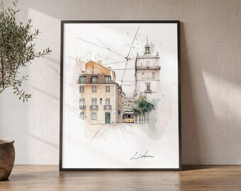 Lisbon poster | Wall art print drawing | Home and office decor