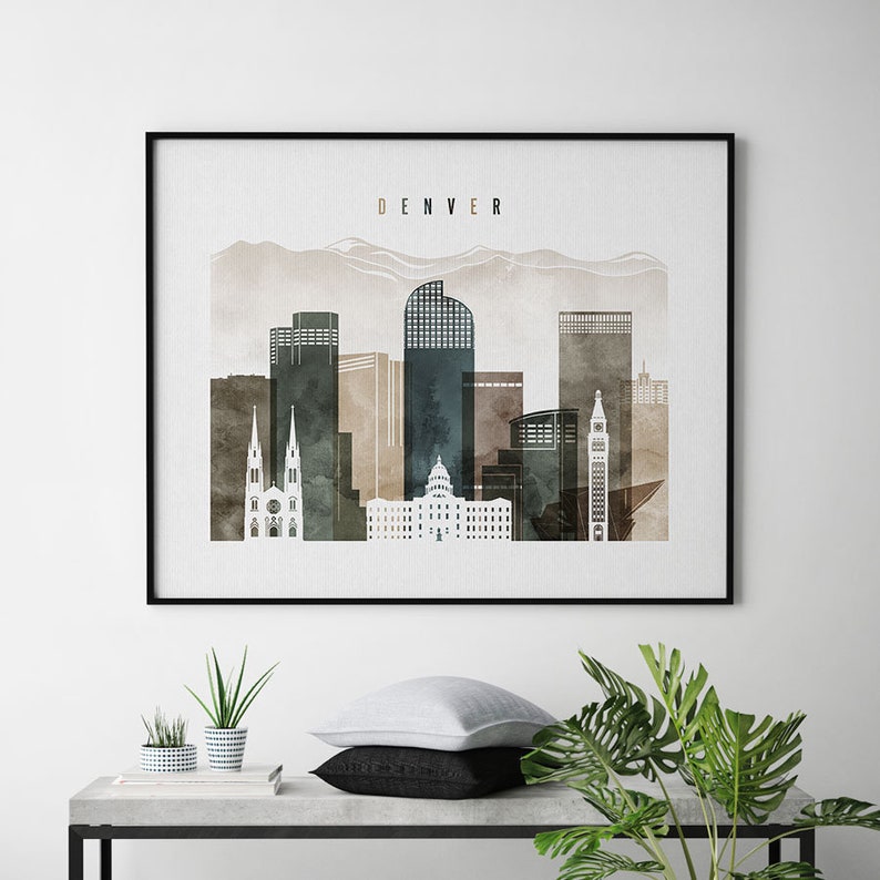 Denver Skyline Denver Wall Art Print Travel Poster Etsy