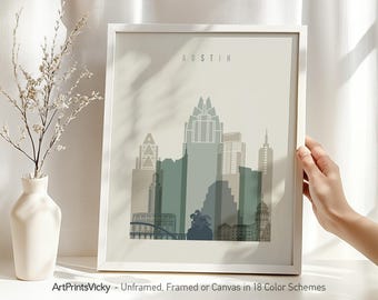 Austin Art Print, Austin TX Skyline Poster, Lime cream wall art print | ArtPrintsVicky