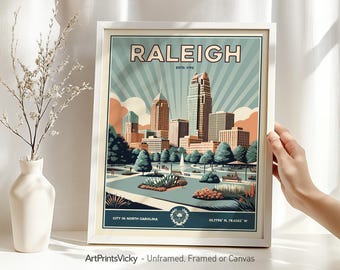 Raleigh NC Print | Raleigh Skyline Poster | Travel Gifts | Wall Art Decor for Home and Office | Personalised Gift | ArtPrintsVicky
