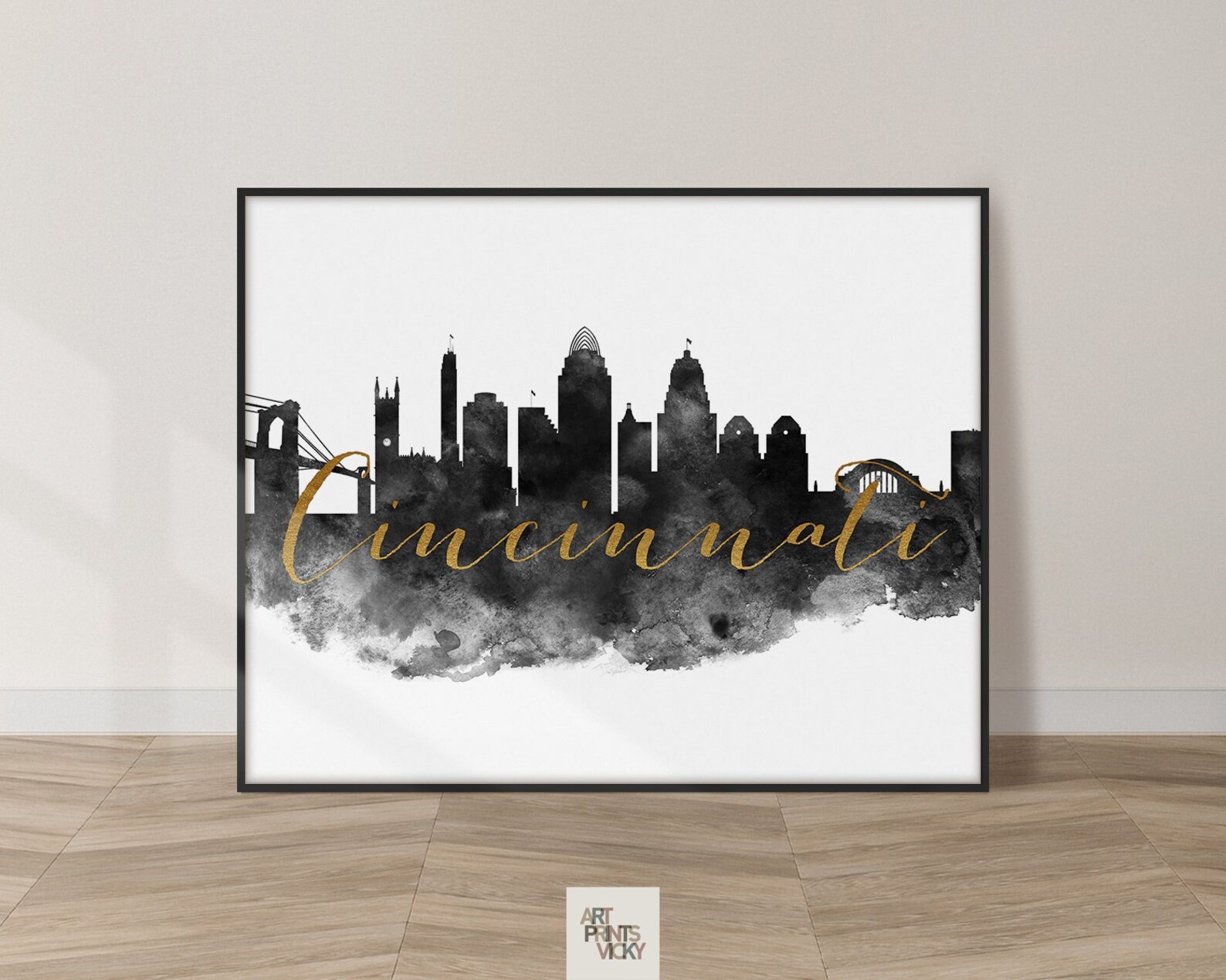 Cincinnati Wall Art Print Skyline Cincinnati Watercolor Etsy