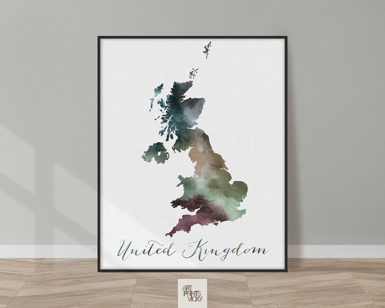 United Kingdom Wall Map Poster UK Map Print British Framed Map England Map Canvas Map of England by ArtPrintsVicky image 2