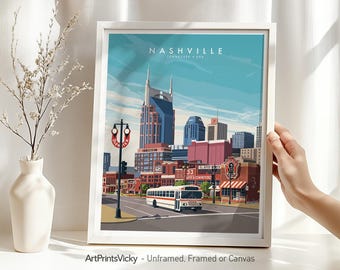 Nashville Poster, Skyline Wall Art Print, Nashville Cityscape Travel Gift, Decor for Home & Office, Wall Hanging city prints, ArtPrintsVicky