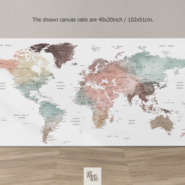 World Map Canvas Etsy