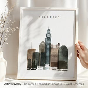 Columbus Ohio Skyline Print: Watercolor Cityscape Art