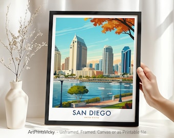 San Diego Skyline Travel Print - California | San Diego Poster | Wall Art Cityscape for Home Decor | Travel Gift