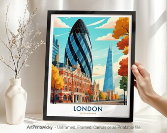London Skyline Wall Art Print, London Poster, Cityscape Decor for Home or Office, Travel Gift