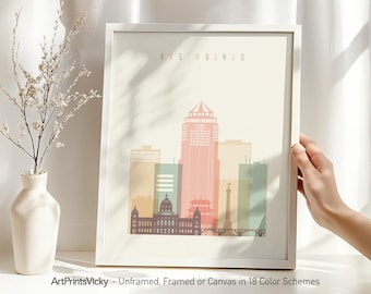 Des Moines Iowa Art Print - Skyline Poster & Canvas Wall Decor | ArtPrintsVicky