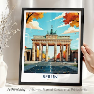 Berlin Travel Poster - Germany, Berlin Print, Brandenburg Gate Wall Art Home Decor, Housewarming Gift, Wall Hanging City Art