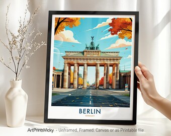 Berlin Travel Poster - Germany, Berlin Print, Brandenburg Gate Wall Art Home Decor, Housewarming Gift, Wall Hanging City Art