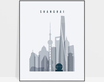 Shanghai skyline print, Shanghai Poster, China city wall art, City art, Wall Decor,  wall decor, ArtPrintsVicky