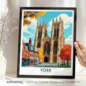 York England Art Print: Vintage Travel Poster, Yorkshire Home Decor