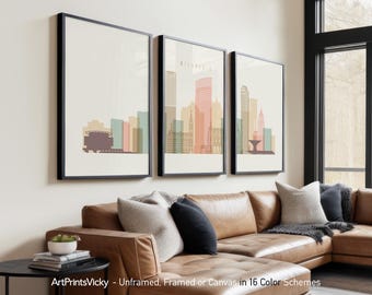 Milwaukee 3 Piece Wall Art Prints, Milwaukee Skyline Poster Set | ArtPrintsVicky