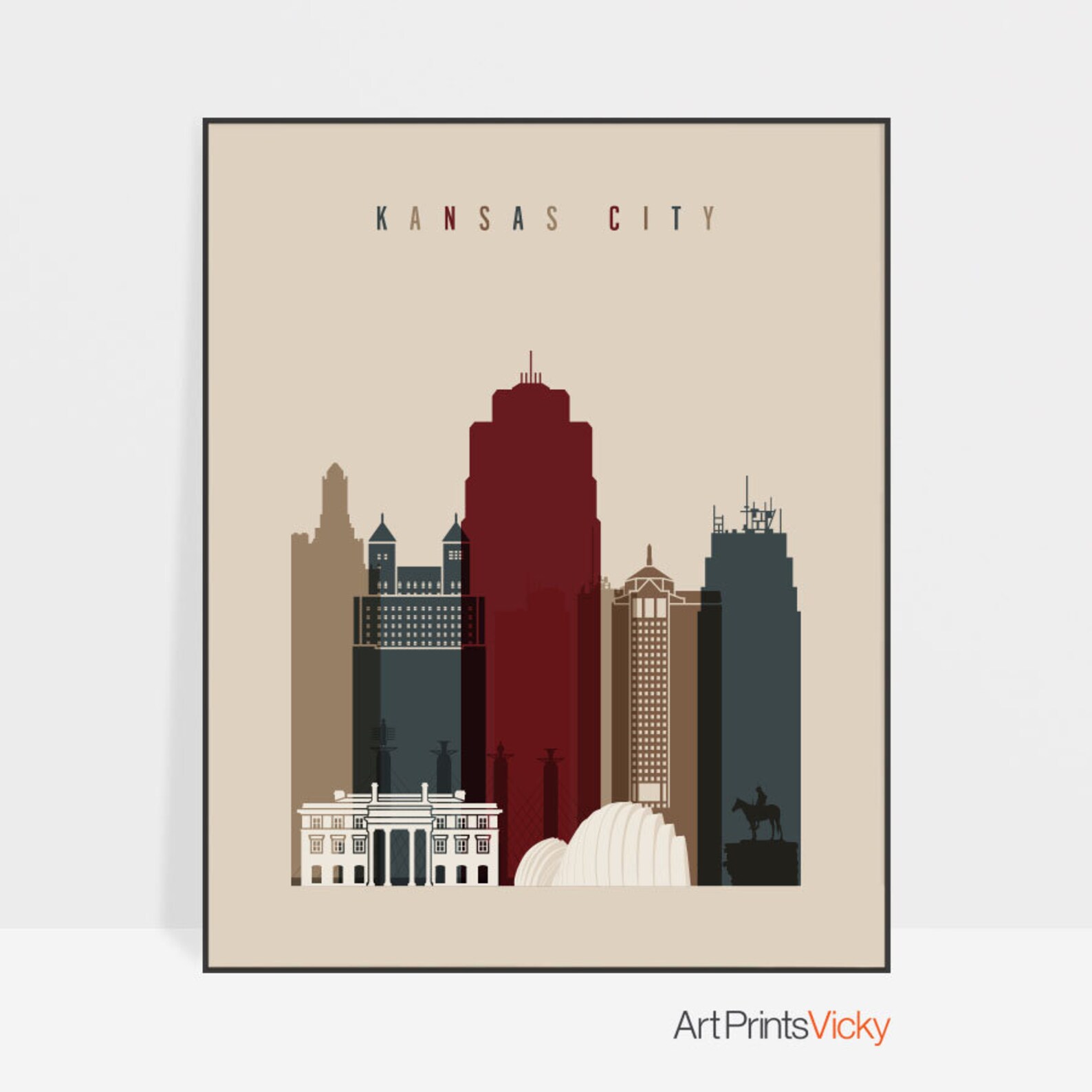 Kansas City print Poster Wall art Kansas cityscape Kansas Etsy